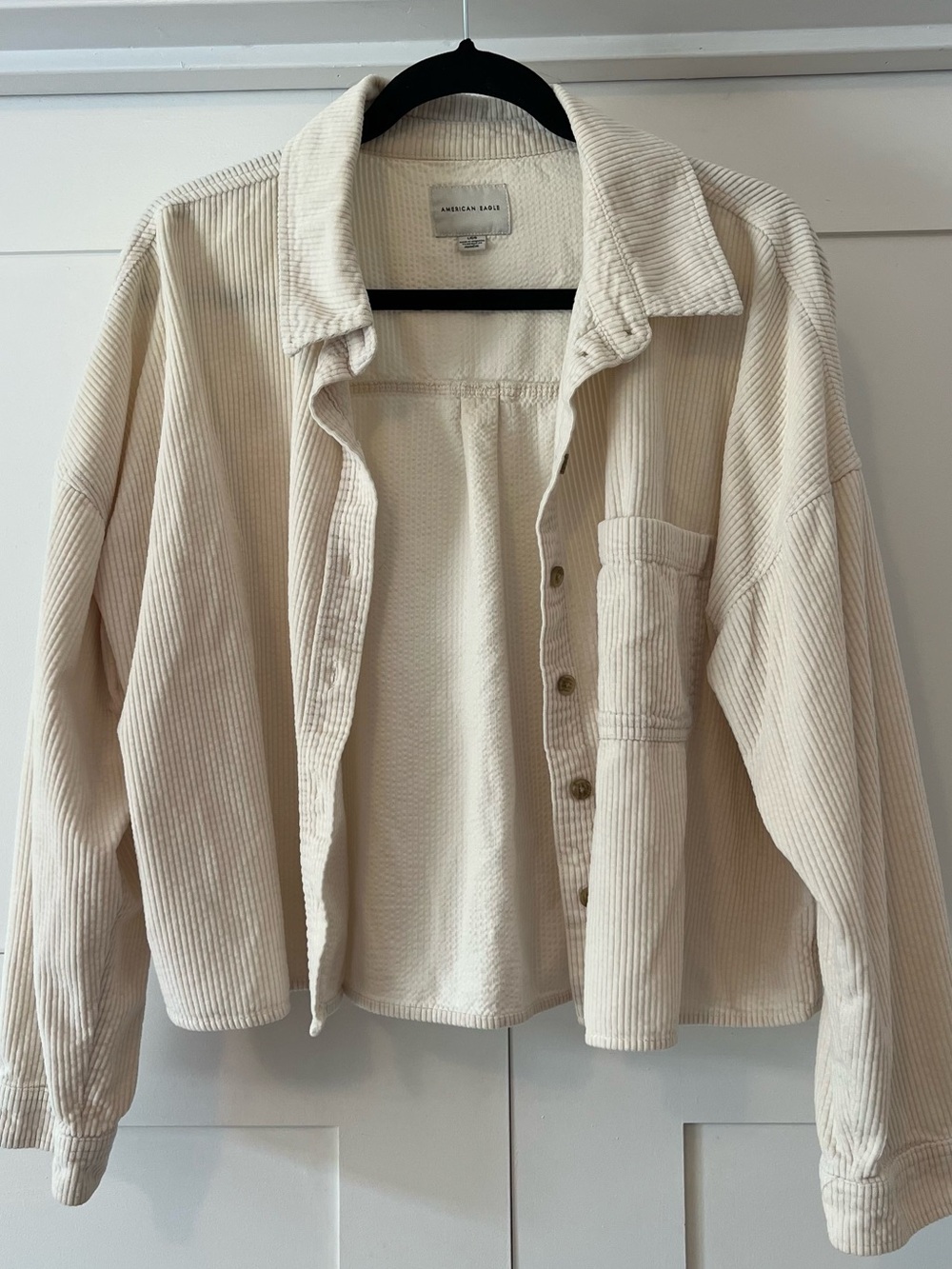 American Eagle Outfitters Cream Corduroy Button-Down Shirt Jacket
